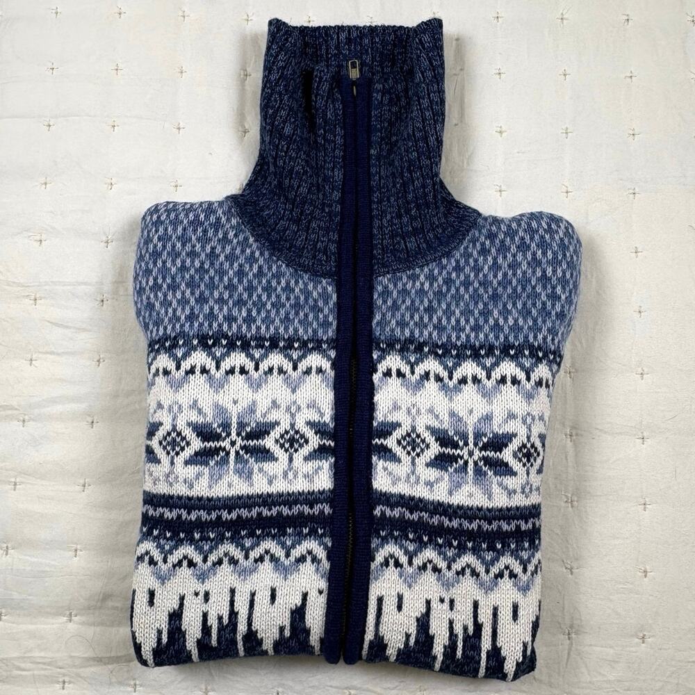 Heirloom Collectibles Vintage Hand Knit Zip Up Cardigan Sweater Women's M Blue - Picture 11 of 12